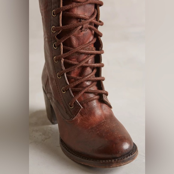 Freebird Grany Lace Up Leather Granny Tall Boots in Wine - Picture 5 of 14